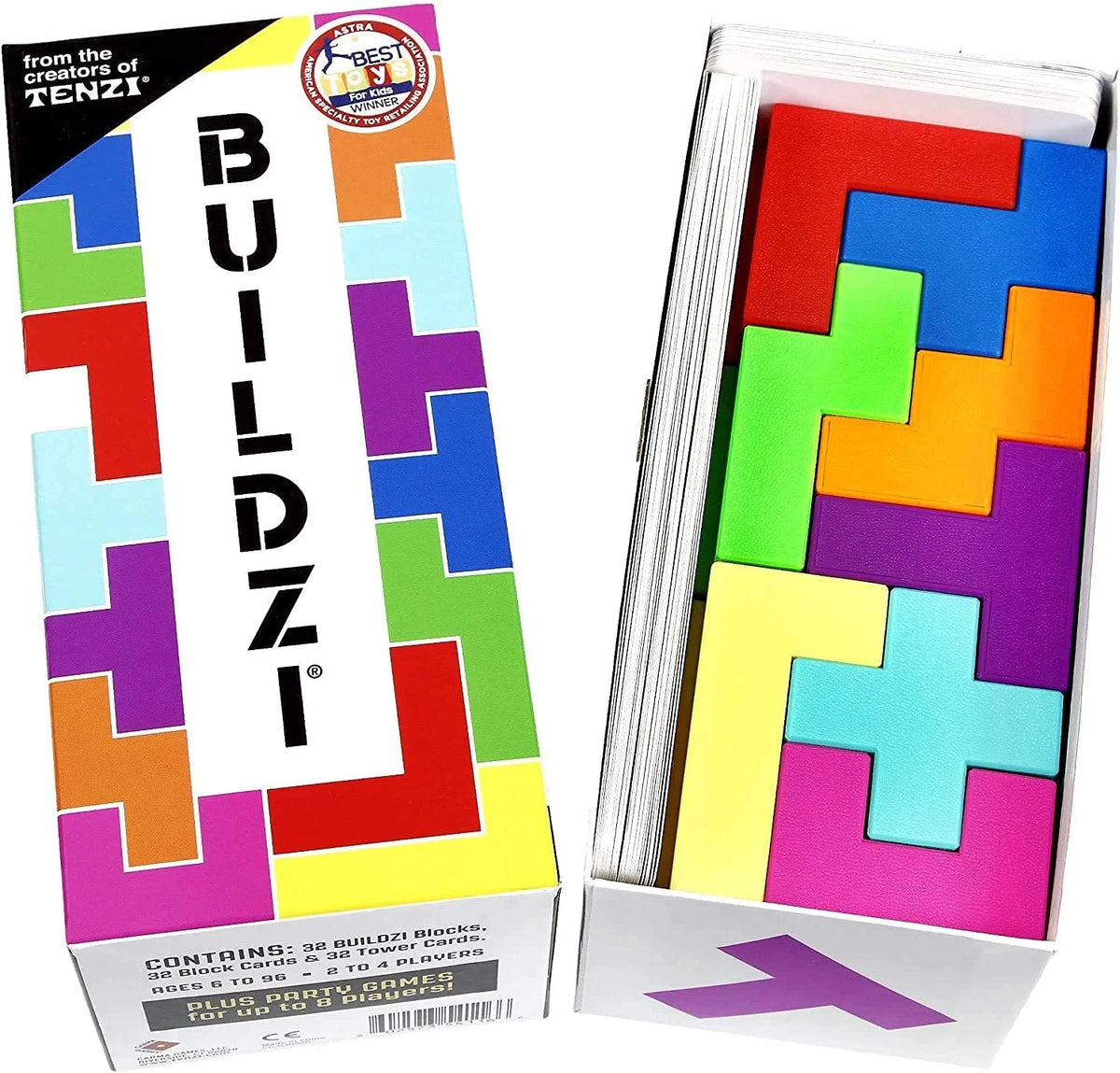 BUILDZI by  - the Fast Stacking Building Block Game for the Whole Family - 2 to 4 Players Ages 6 to 96 - plus Fun Party Games for up to 8 Players