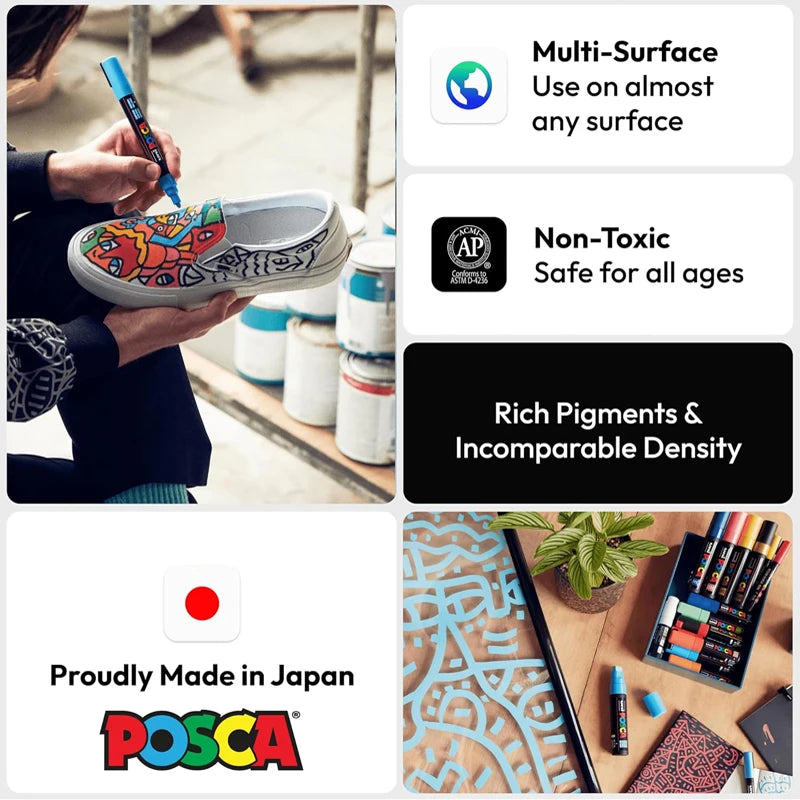 16 Posca Markers 5M, Posca Pens for Art Supplies, School Supplies, Rock Art, Fabric Paint, Fabric Markers, Posca Paint Markers