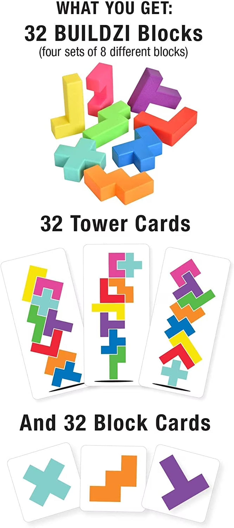 BUILDZI by  - the Fast Stacking Building Block Game for the Whole Family - 2 to 4 Players Ages 6 to 96 - plus Fun Party Games for up to 8 Players