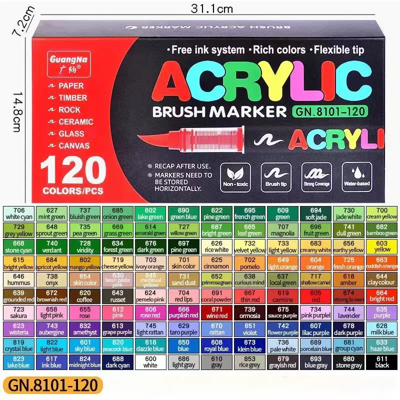 1-120 Colors Guangna Set Acrylic Paint Markers Brush Tip Paint Markers for Rock Painting Festival Gift DIY Art Markers