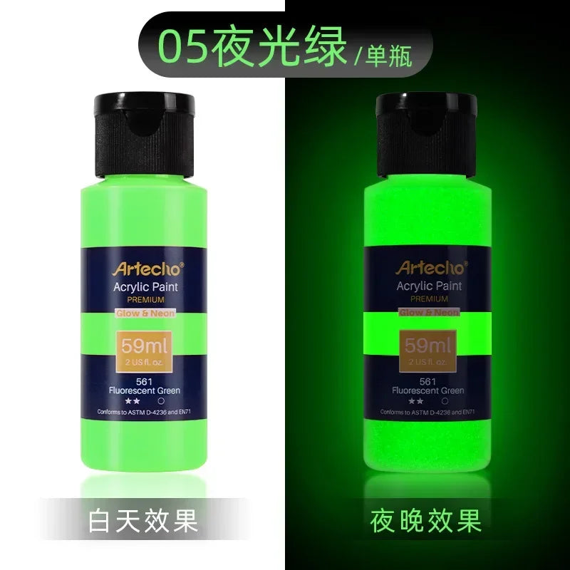59ML Luminous Fluorescent Acrylic Paint Hand-Painted Creative DIY Glass Clothes Shoes Textile Liquid Paint Art Supplies