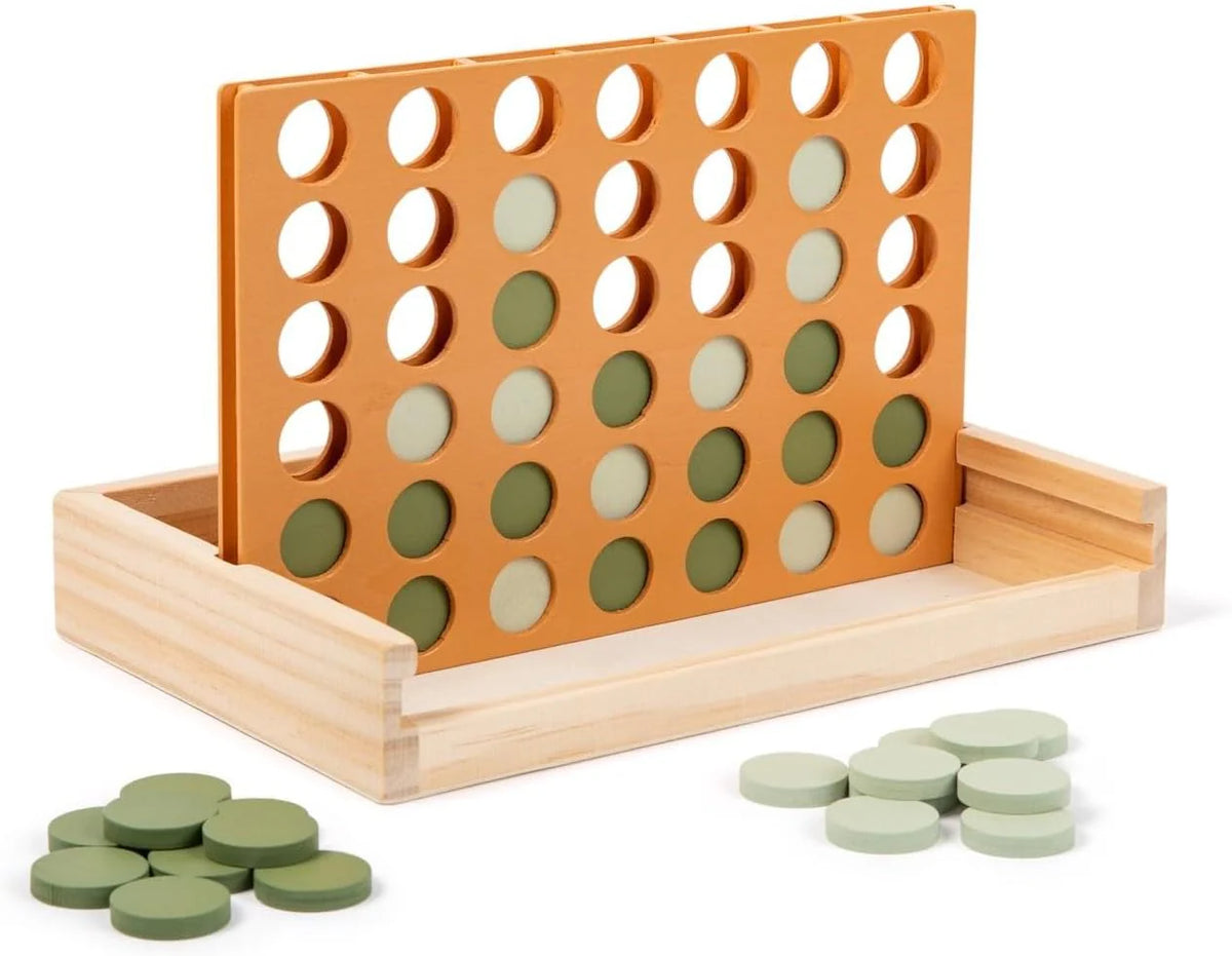 Neutral Wooden Four in a Row Game, Aesthetic Two Player Montessori Travel Board Game for Kids and Adults, Perfect Coffee Table Decor and Housewarming Gift