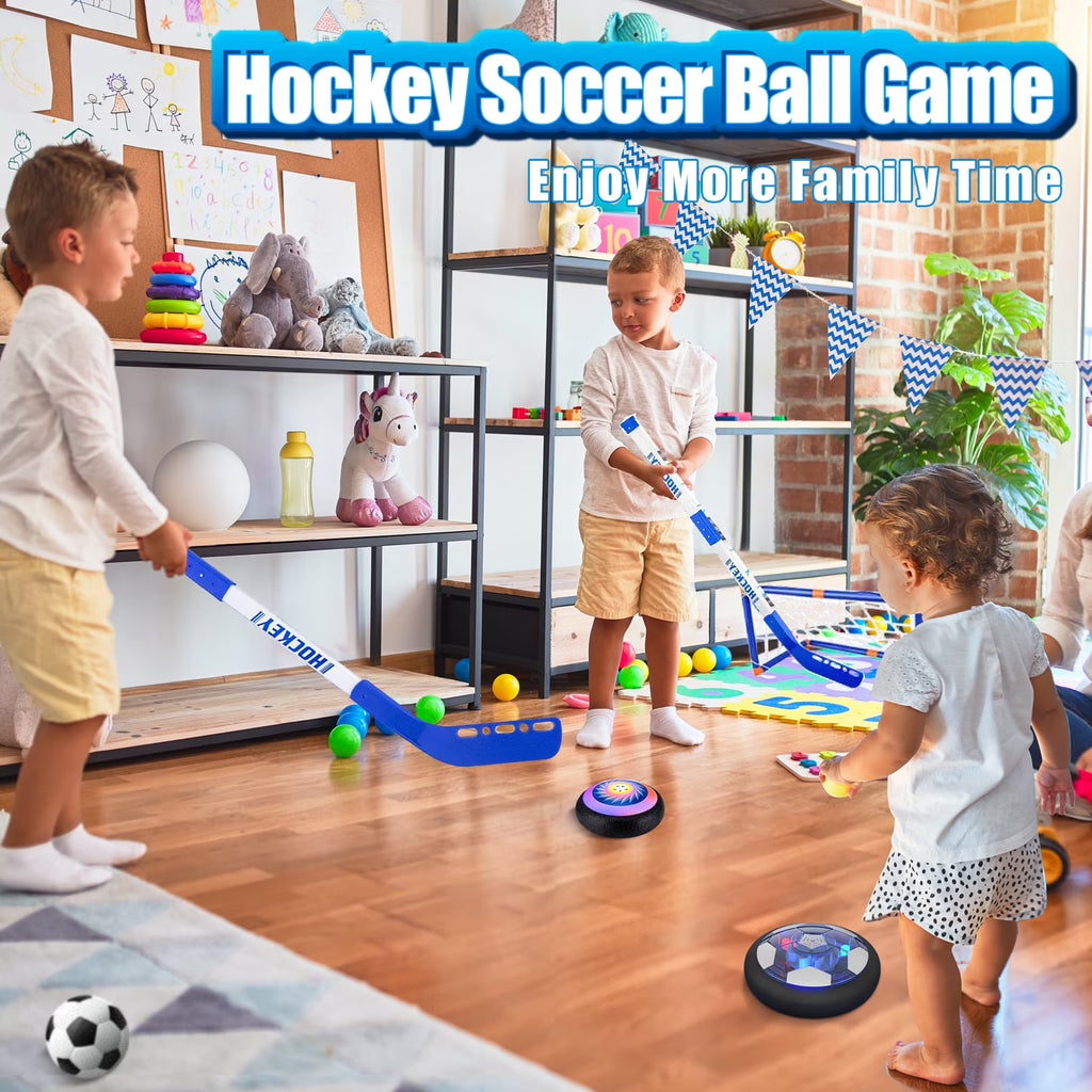Hover Soccer Ball Set, 3-In-1 LED Soccer Hockey Bowling Set Indoor/Outdoor Toys, Gifts for 3 4 5 6 7 8+ Years Boy Girl