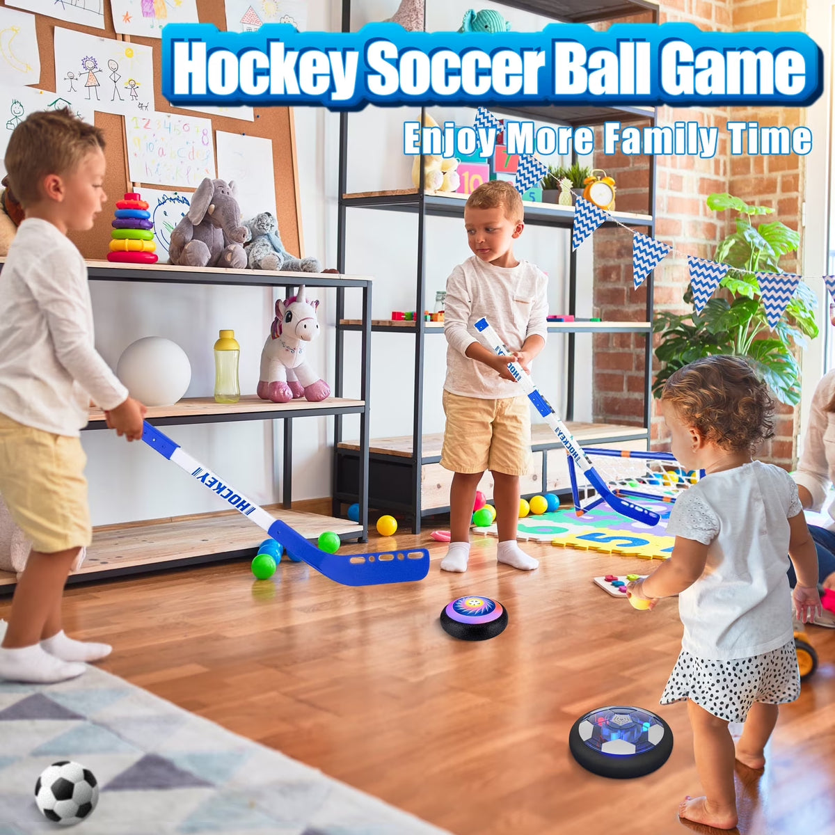 Hover Soccer Ball Set, 3-In-1 LED Soccer Hockey Bowling Set Indoor/Outdoor Toys, Gifts for 3 4 5 6 7 8+ Years Boy Girl