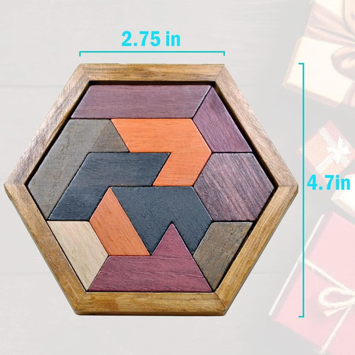 Hexagon Tangram Puzzle Wooden Brain Puzzles for Kids & Adult Challenge Wooden Brain Teasers Puzzle Games for Family Party Gift - Brain Games for Kids