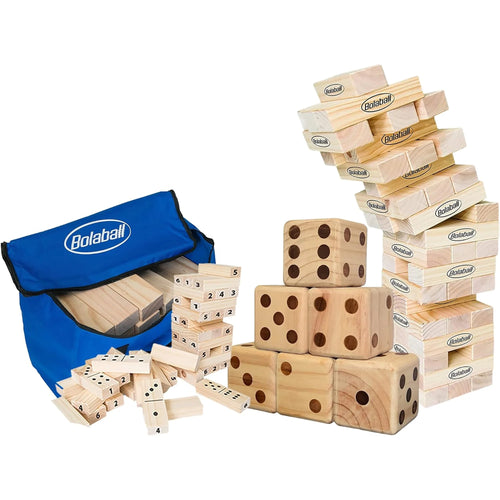 : Giant Games Outdoor Activity Set W/ 6 Jumbo Dice, 45 Tumbling Blocks & 28 Dominoes