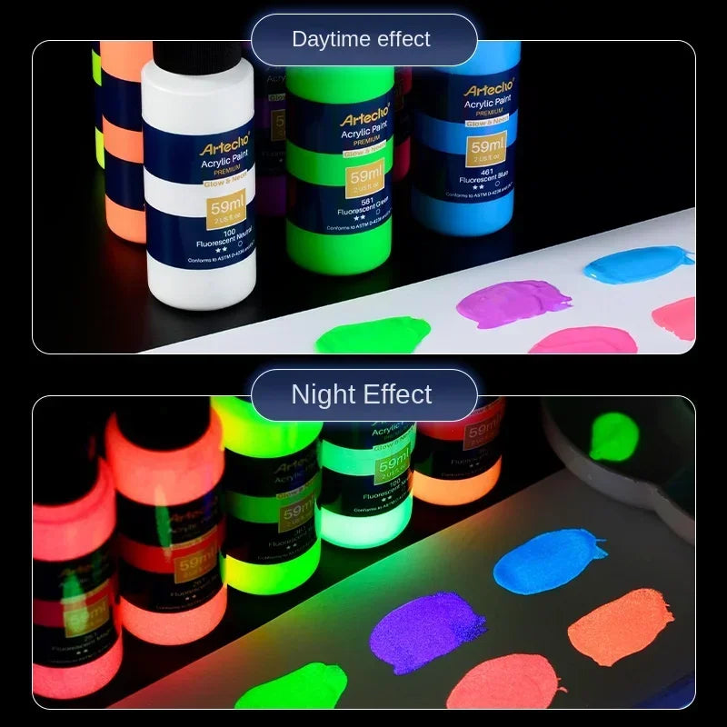 59ML Luminous Fluorescent Acrylic Paint Hand-Painted Creative DIY Glass Clothes Shoes Textile Liquid Paint Art Supplies