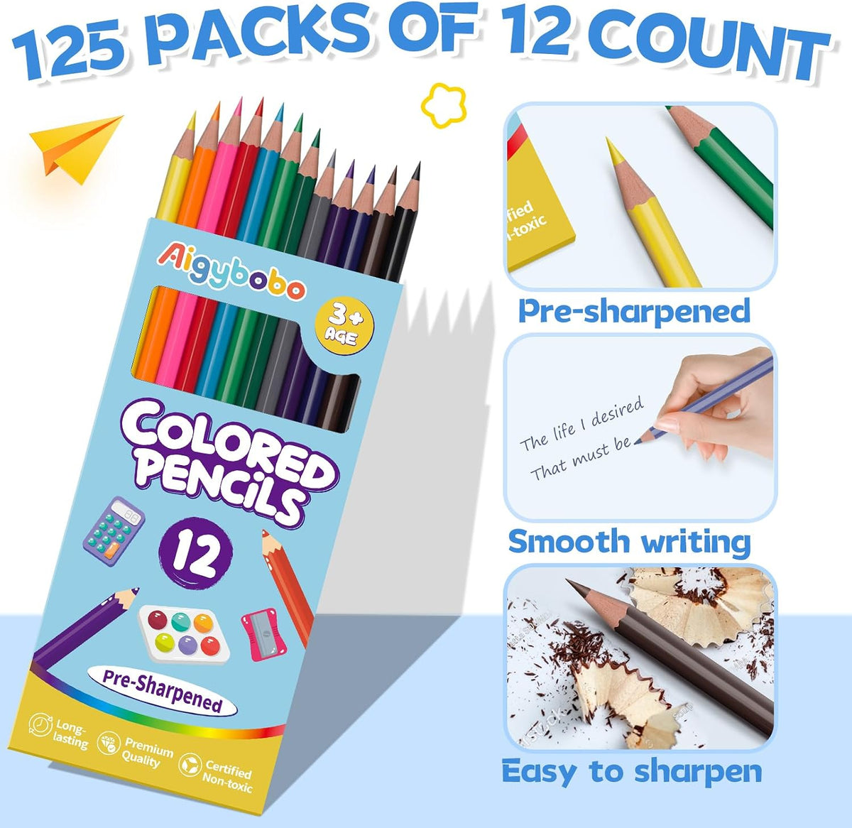 125 Pack Colored Pencils Bulk, Color Pencils for Kids Classroom, 1500 Count | 12 Vibrant Colors, Pre-Sharpened, Back to School Supplies, Teachers Classroom Essentials & Prizes, Art Supplies for Adults