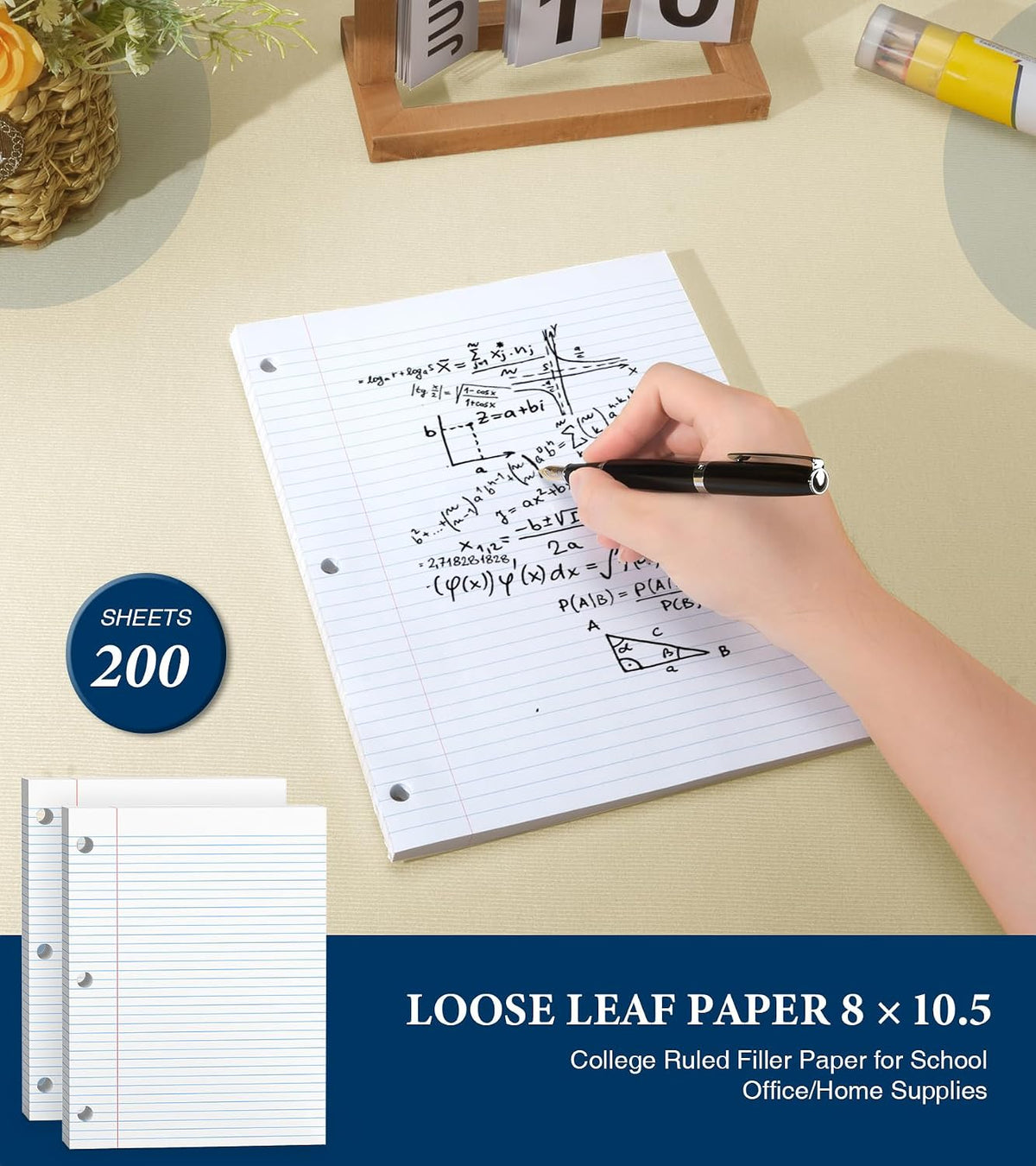 Loose Leaf Paper, 200 Sheets Notebook Paper, 8 X 10.5 College Ruled Paper, 3 Hole Punch Binder Paper, Lined Paper for 3 Ring Binders, College Ruled Paper, 8" X 10.5" Filler Paper