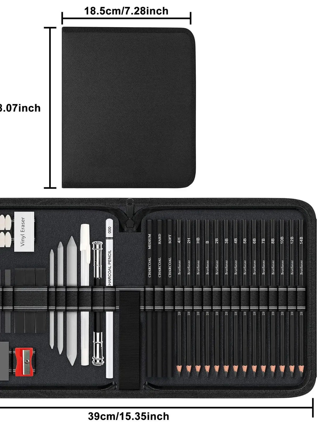 55 Drawing Kit Sketching Pencils Set,Portable Zippered Travel Case-Charcoal Pencils, Sketch Pencils, Charcoal Stick,Sharpener,Er