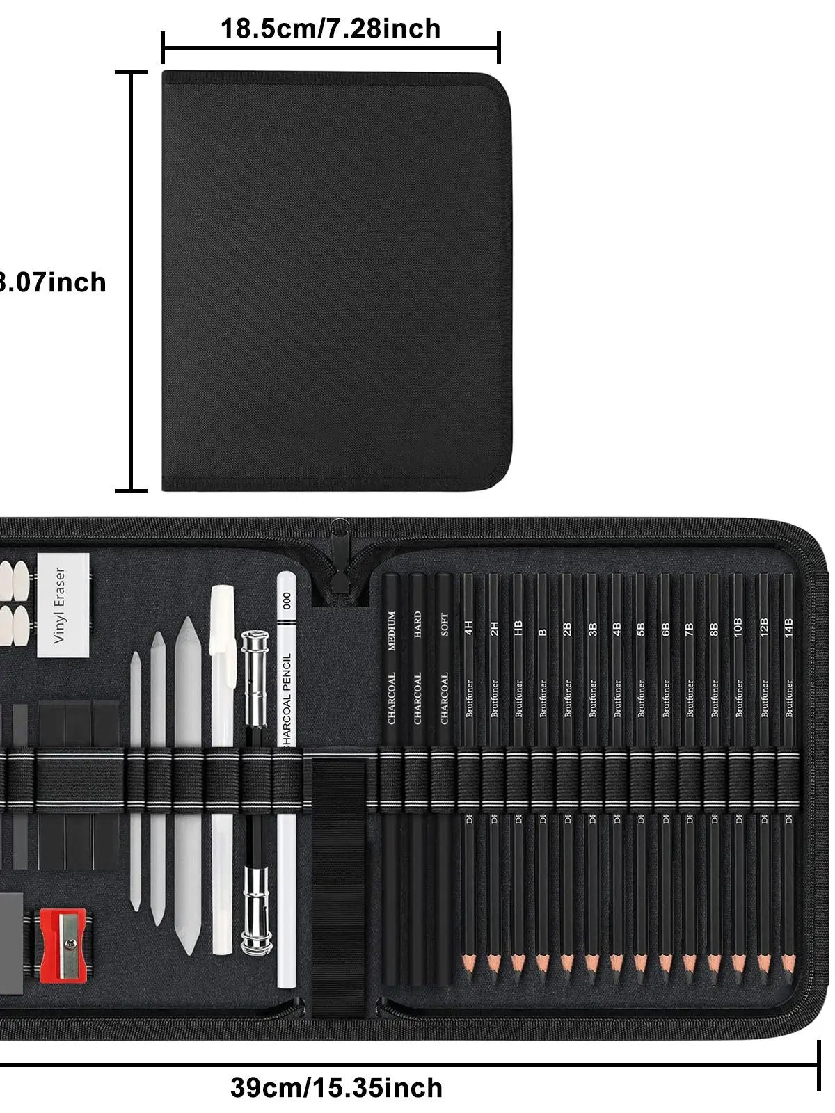 55 Drawing Kit Sketching Pencils Set,Portable Zippered Travel Case-Charcoal Pencils, Sketch Pencils, Charcoal Stick,Sharpener,Er